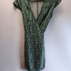 AE Medium Green Floral Printed Wrap Dress